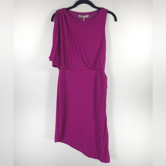 NWT HALSTON HERITAGE Asymmetric‎ Pleated Sleeveless Dress Bright Magenta Size 4 - Picture 1 of 16